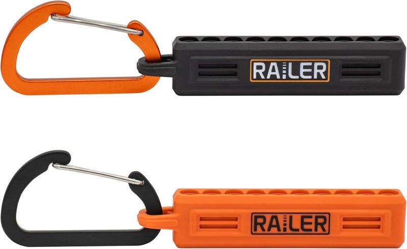 Railer Screwdriver Bit Holder Storage Organizer – 10-Hole Black and Orange Bit Holder with Carabiner - 2 Pack - Image 3